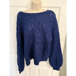 Band of Gypsies blue cable knit cropped balloon sleeve sweater Women’s Size M